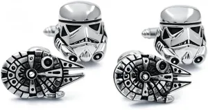 2 Pairs Classic Movie Star Cuff Links Personalized Galactic Empire Storm Trooper Wedding Cufflinks Gift for Men Movies Original Design Quality Cosplay Jewelry Spaceship Cufflinks