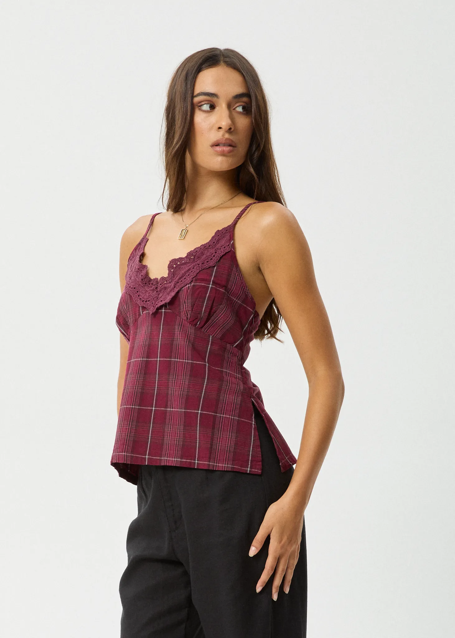 AFENDS Womens Eboni - Check Cami - Port