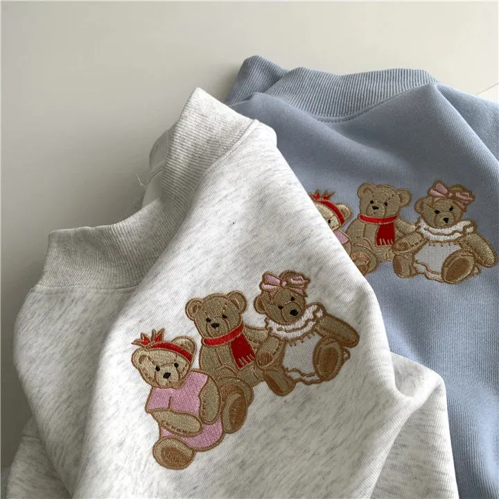 Amozae-Autumn Casual Outfits Amozae-Mock Neck Cartoon Embroidered Bear Sweatshirt Long Sleeved Women 2024 Loose Casual Top