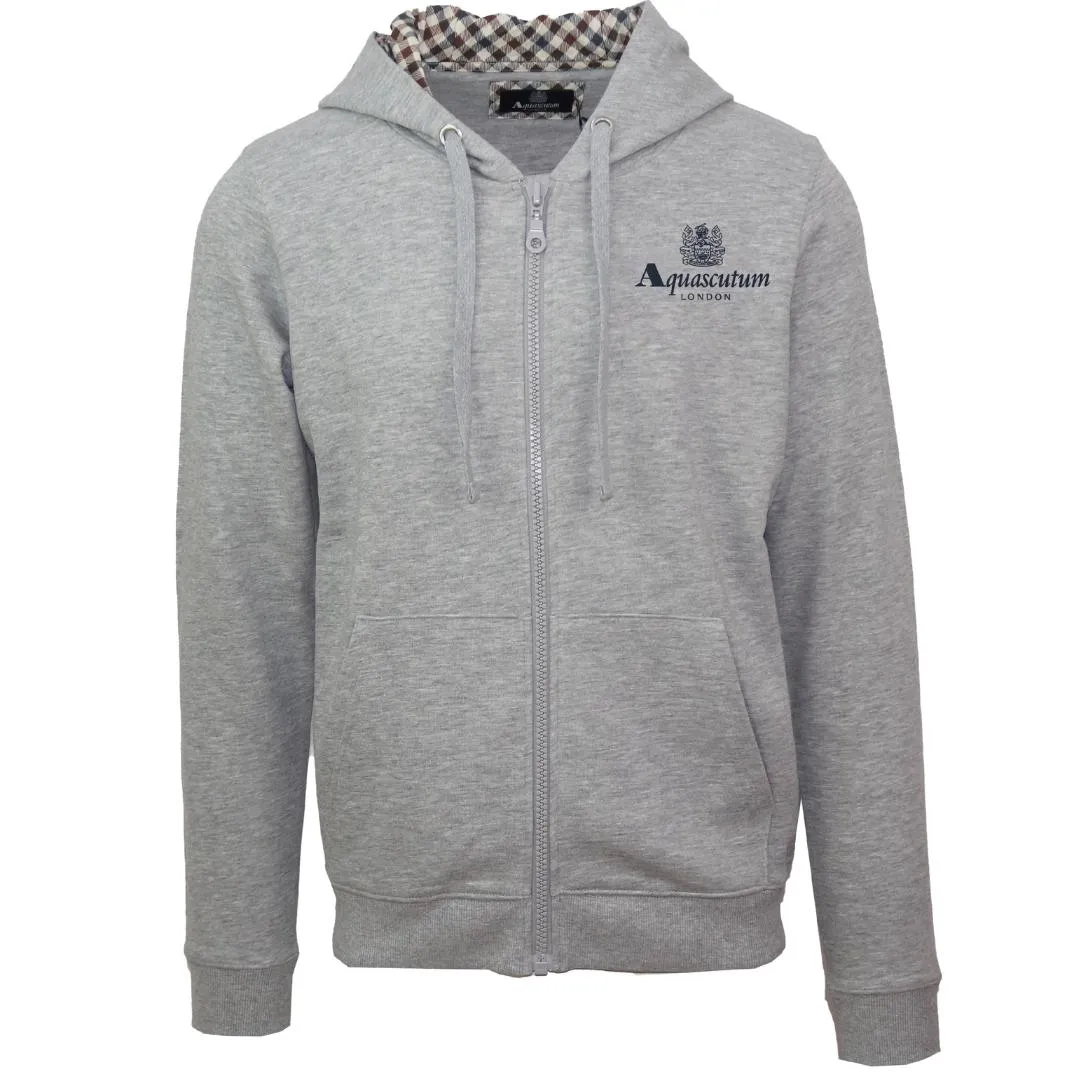 Aquascutum London Embossed Signature Logo Grey Zip-Up Hoodie
