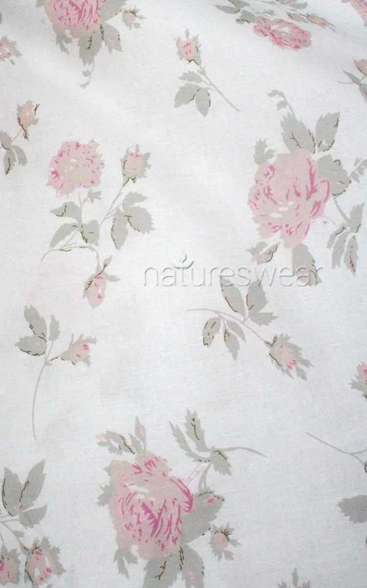 Arabella 100% Cotton Pyjama with Long Sleeve in White and Rose Floral MD-751F1 REDUCED