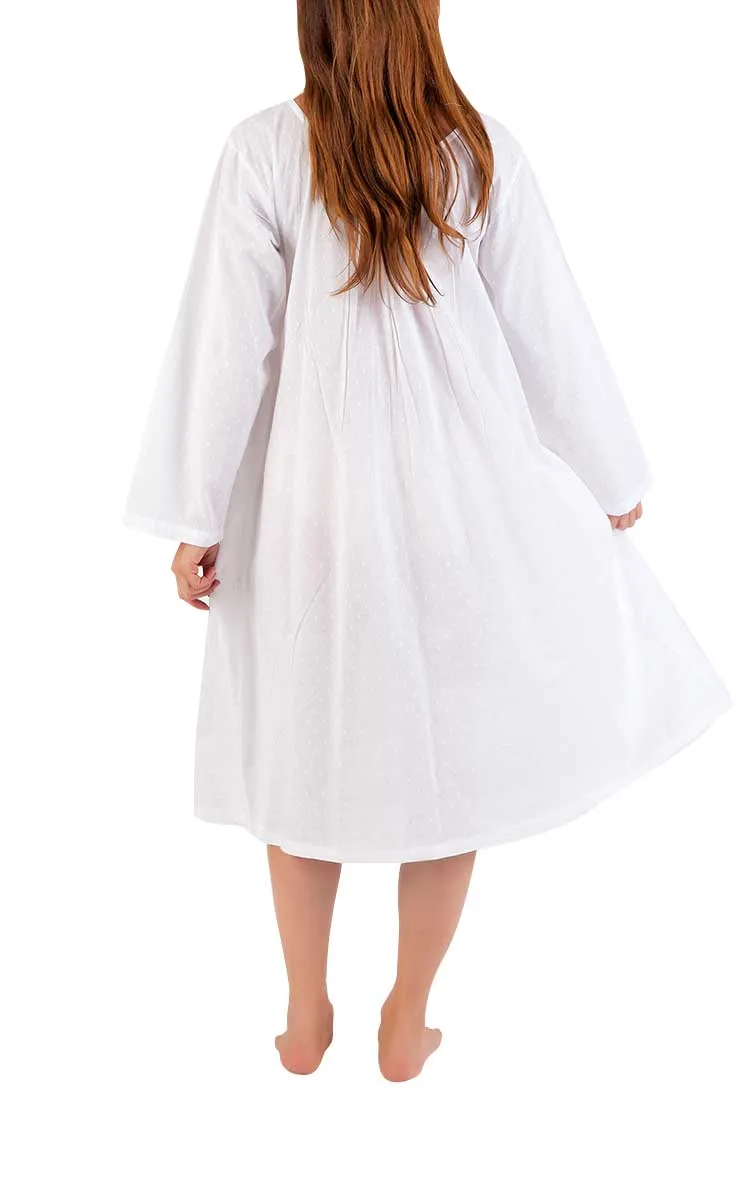 Arabella Angelina 100% Cotton Nightgown with Long Sleeve in White Hail Spot MD-88