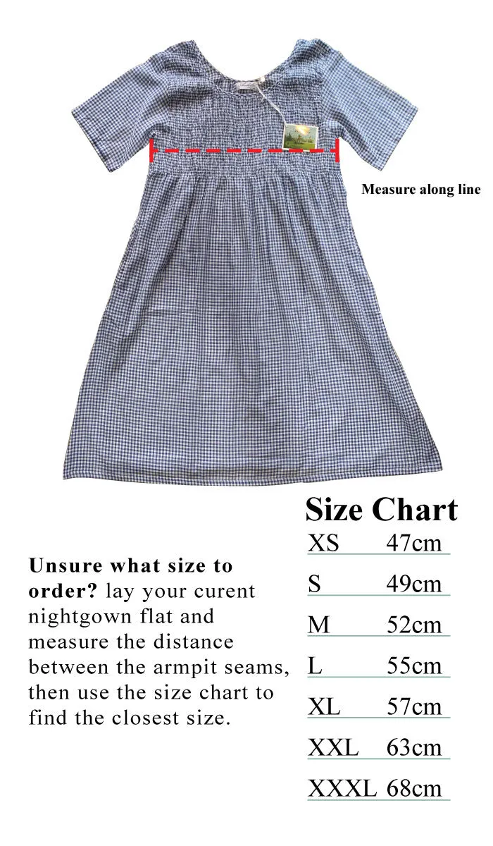 Arabella Angelina 100% Cotton Nightgown with Short Sleeve in Blue Gingham MD-83EEB