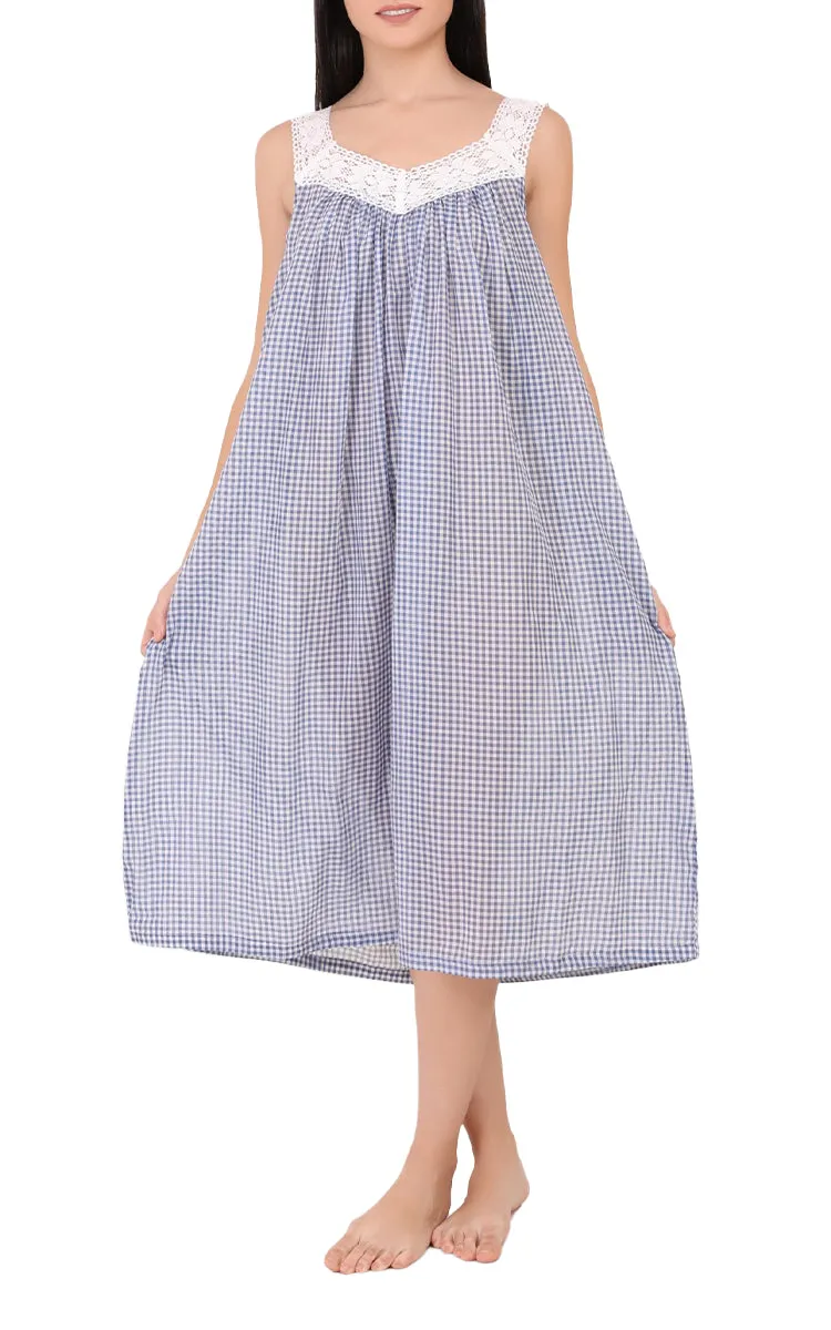 Arabella Carmelina Nightgown in Blue Gingham MD-410EE/B