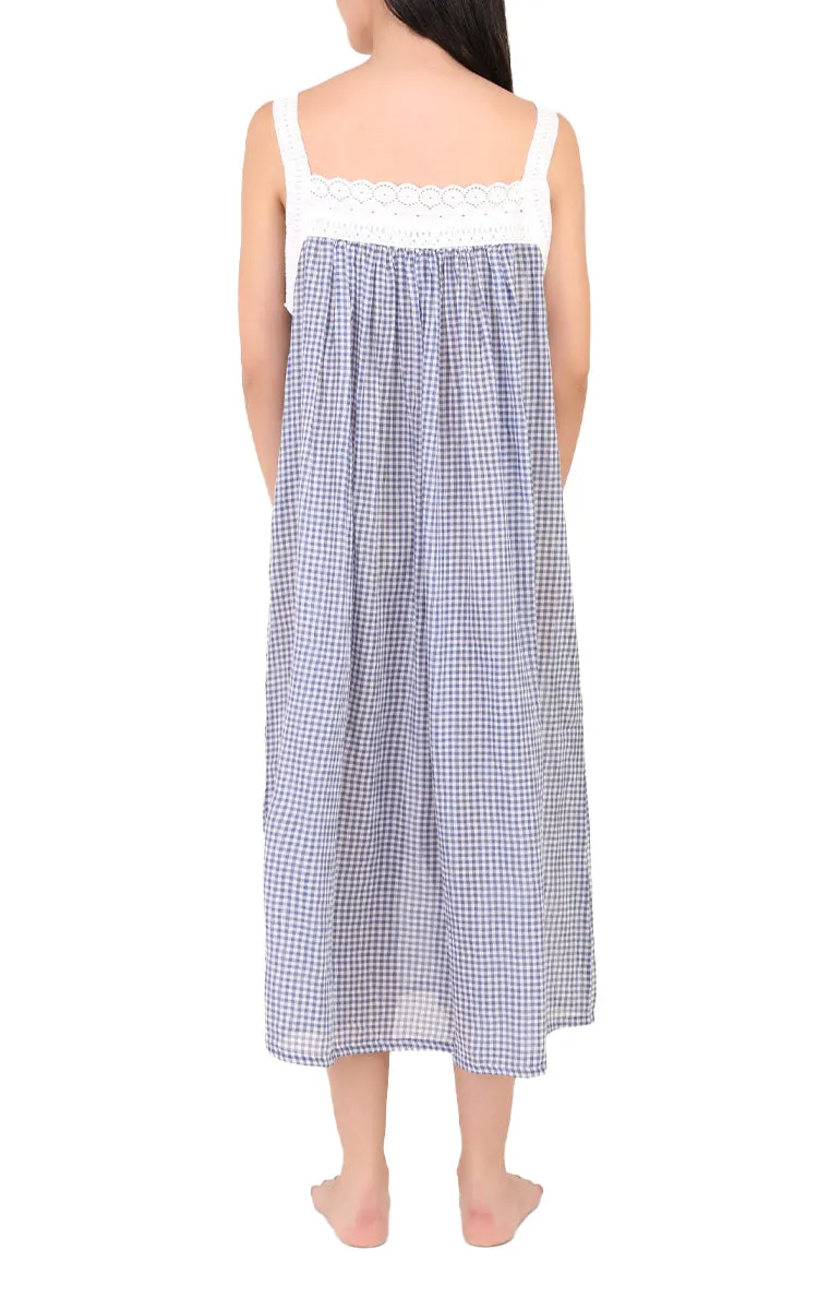 Arabella Josie Blue Gingham Nightgown in 100% Cotton MD-78EE