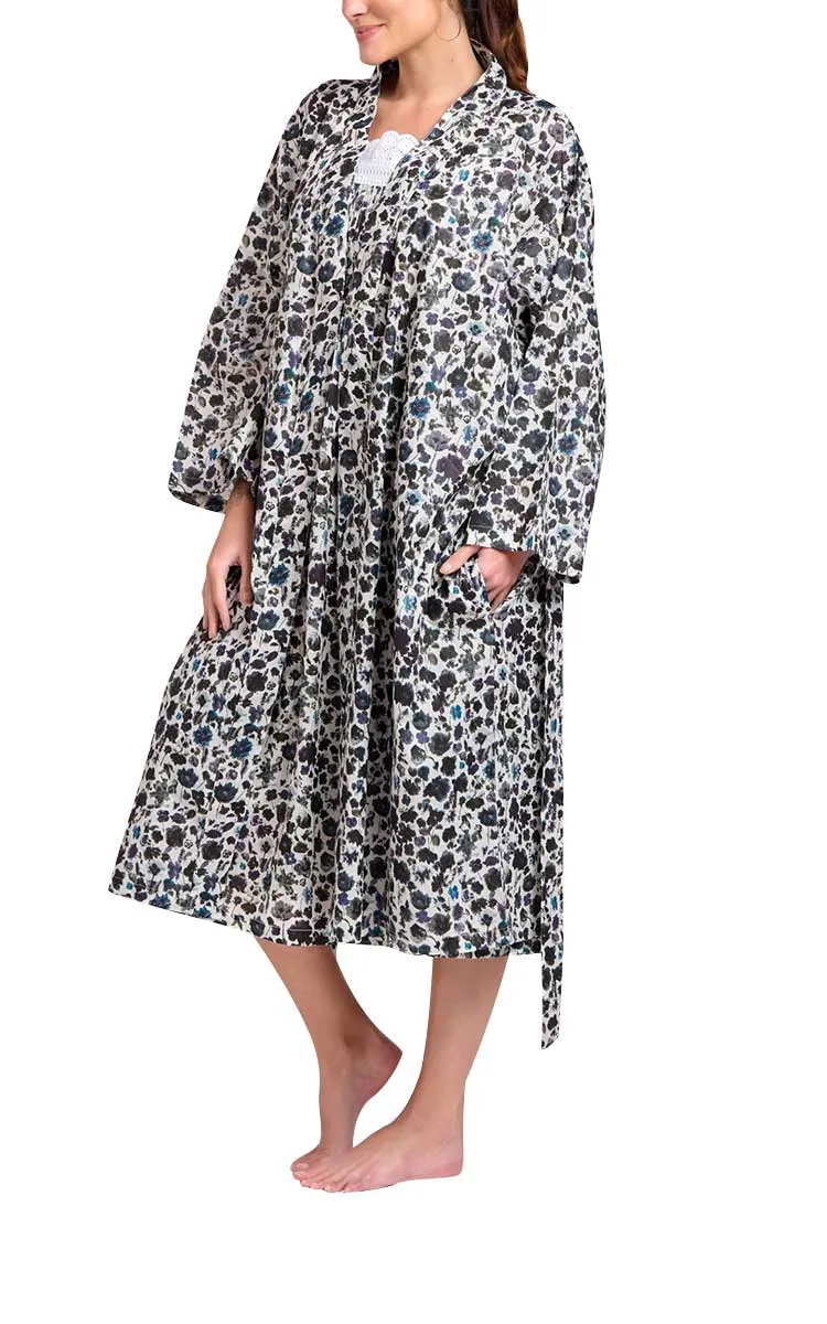 Arabella Sonia 100% Cotton Robe in Black Multicolour Floral MD-75K