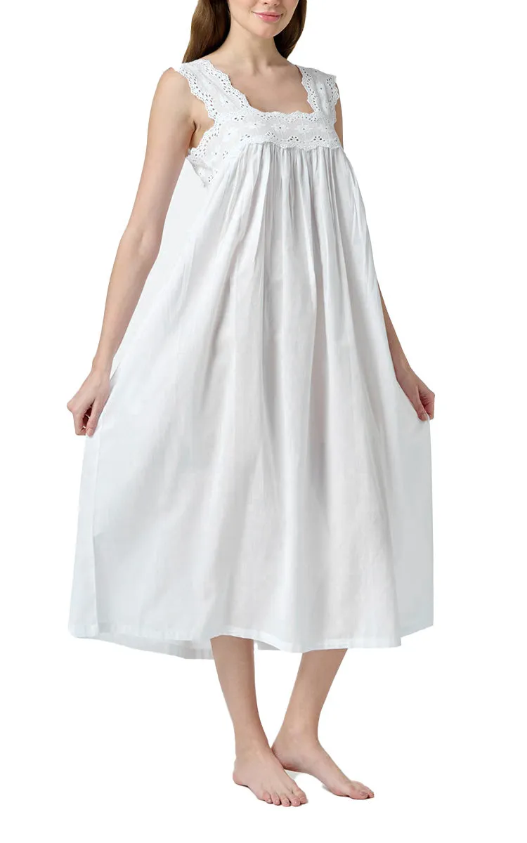 Arabella Sophia 100% Cotton Nightgown Sleeveless in White MD-701