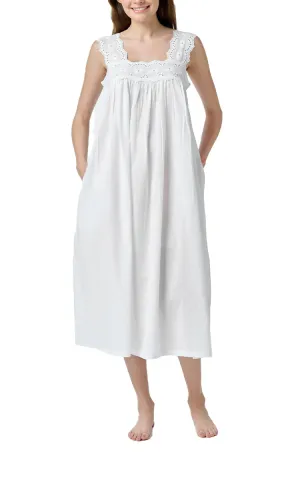 Arabella Sophia 100% Cotton Nightgown Sleeveless in White MD-701
