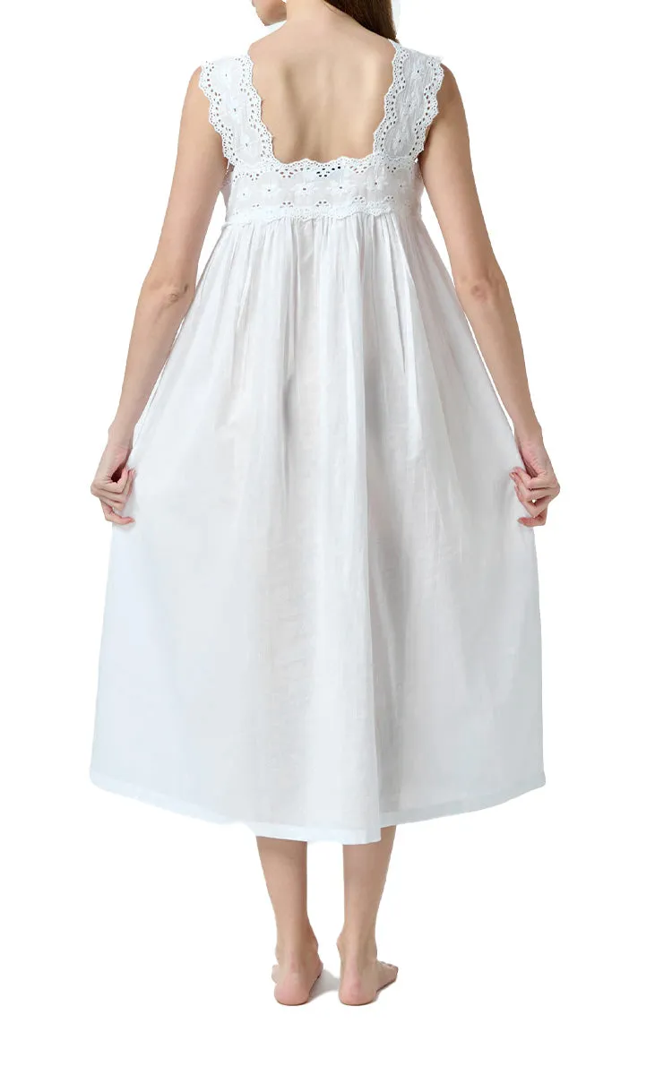 Arabella Sophia 100% Cotton Nightgown Sleeveless in White MD-701