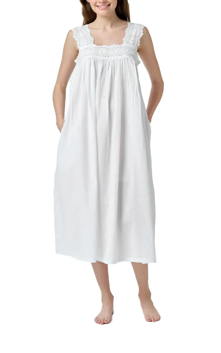 Arabella Sophia 100% Cotton Nightgown Sleeveless in White MD-701