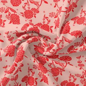 Attractive Red Dahlia Flower Digital Printed Fabric