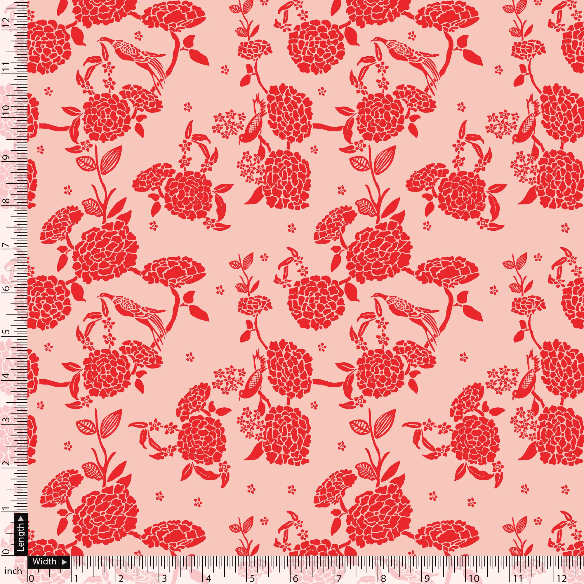 Attractive Red Dahlia Flower Digital Printed Fabric