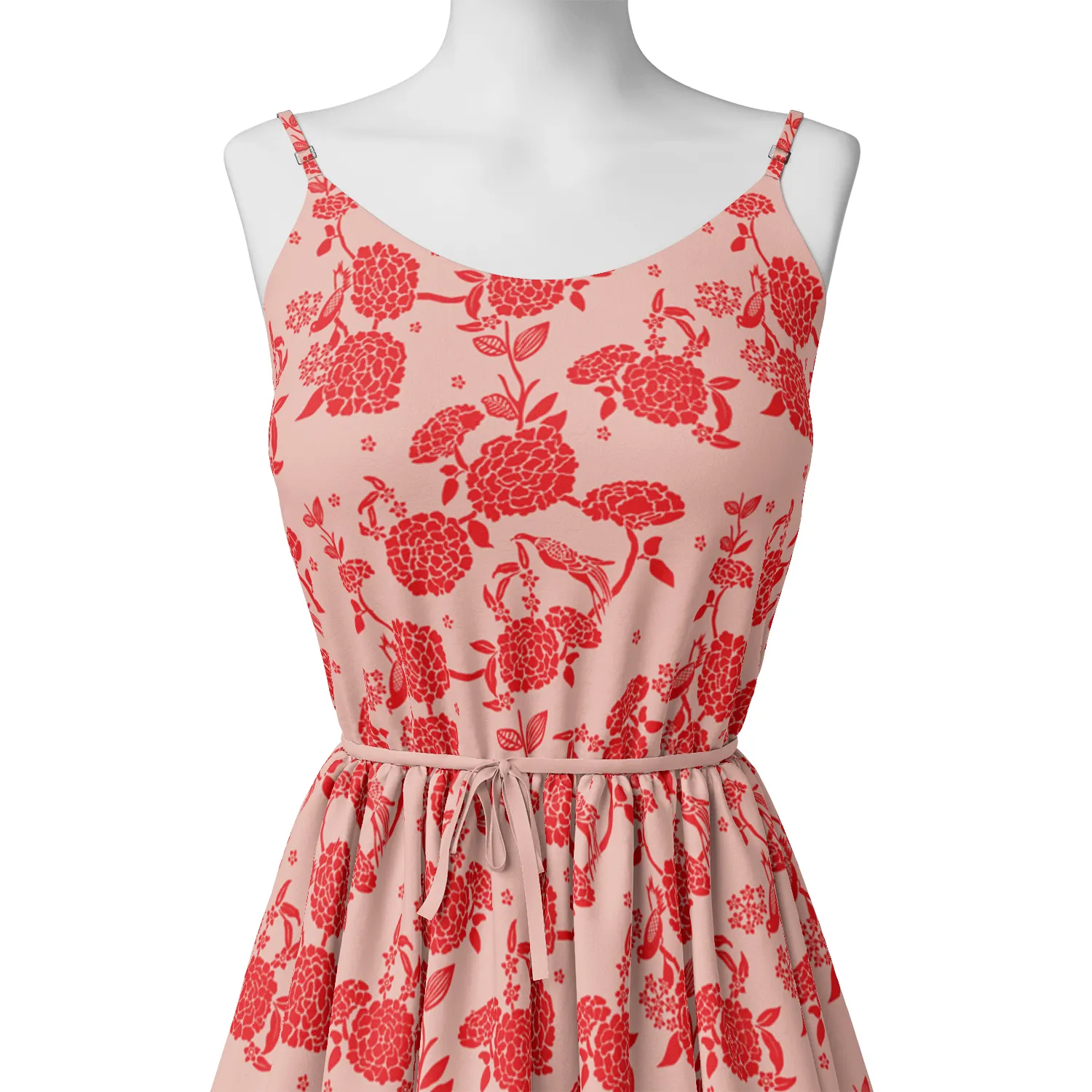Attractive Red Dahlia Flower Digital Printed Fabric