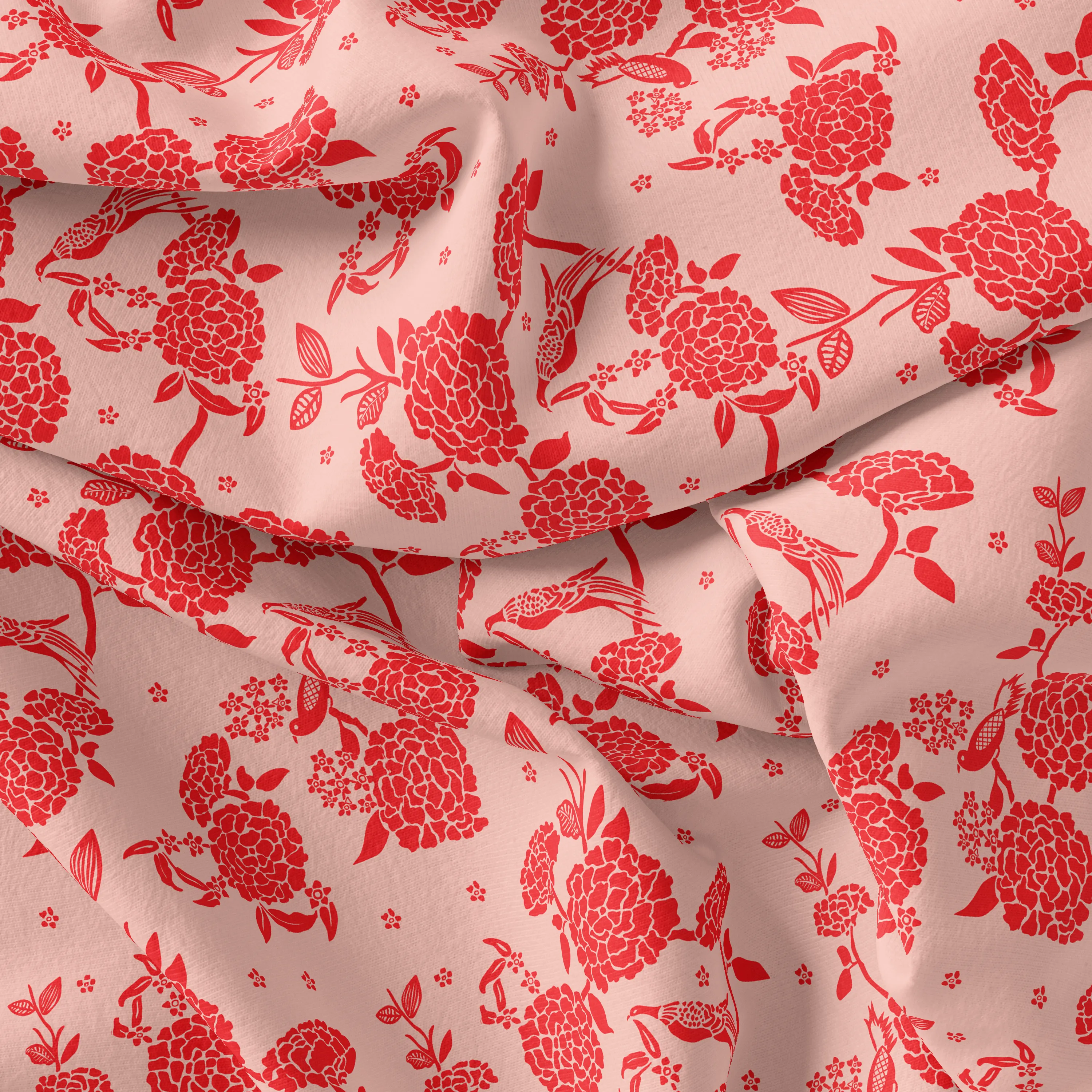 Attractive Red Dahlia Flower Digital Printed Fabric