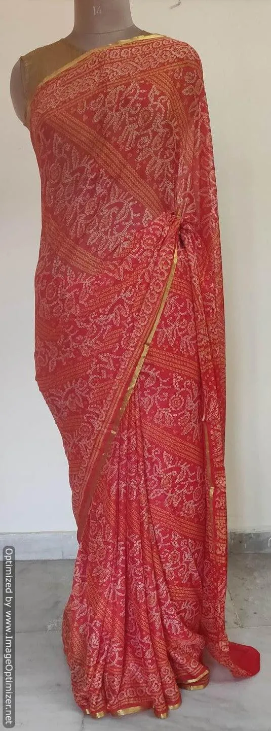 Bandhani Printed Chiffon Chinon Saree SHV01
