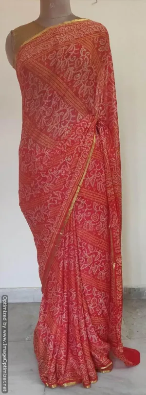 Bandhani Printed Chiffon Chinon Saree SHV01
