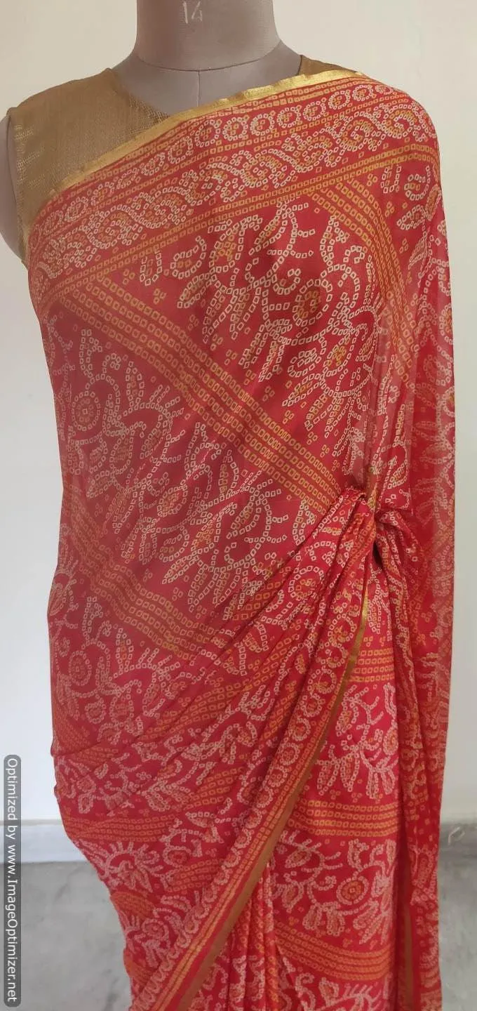Bandhani Printed Chiffon Chinon Saree SHV01