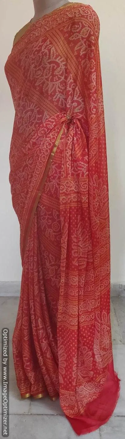 Bandhani Printed Chiffon Chinon Saree SHV01