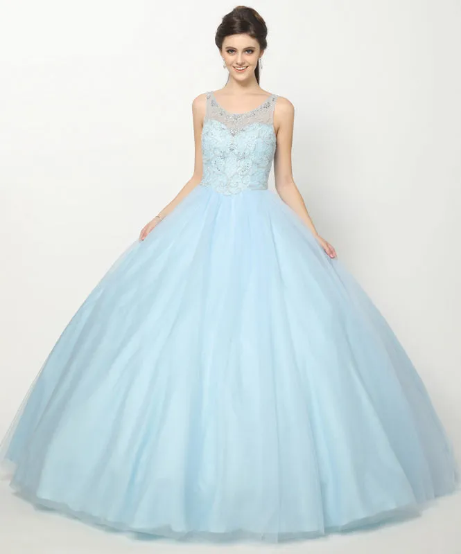 Beaded high neck bodice with keyhole back on tulle ball gown