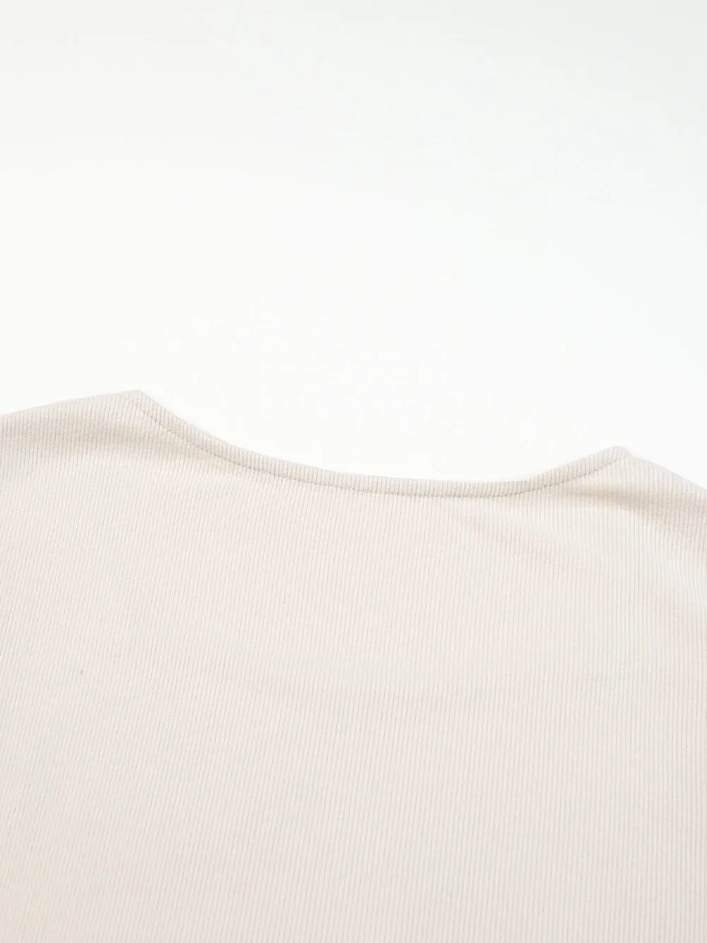 Beige Floral Lace V-Neck Sheath Top with Long Sleeves