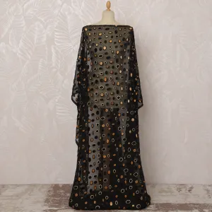 Black Silk Chiffon Velvet Dirac Fabric with Metallic Lurex, 3.5 Meters, 140 cm Width-D20781
