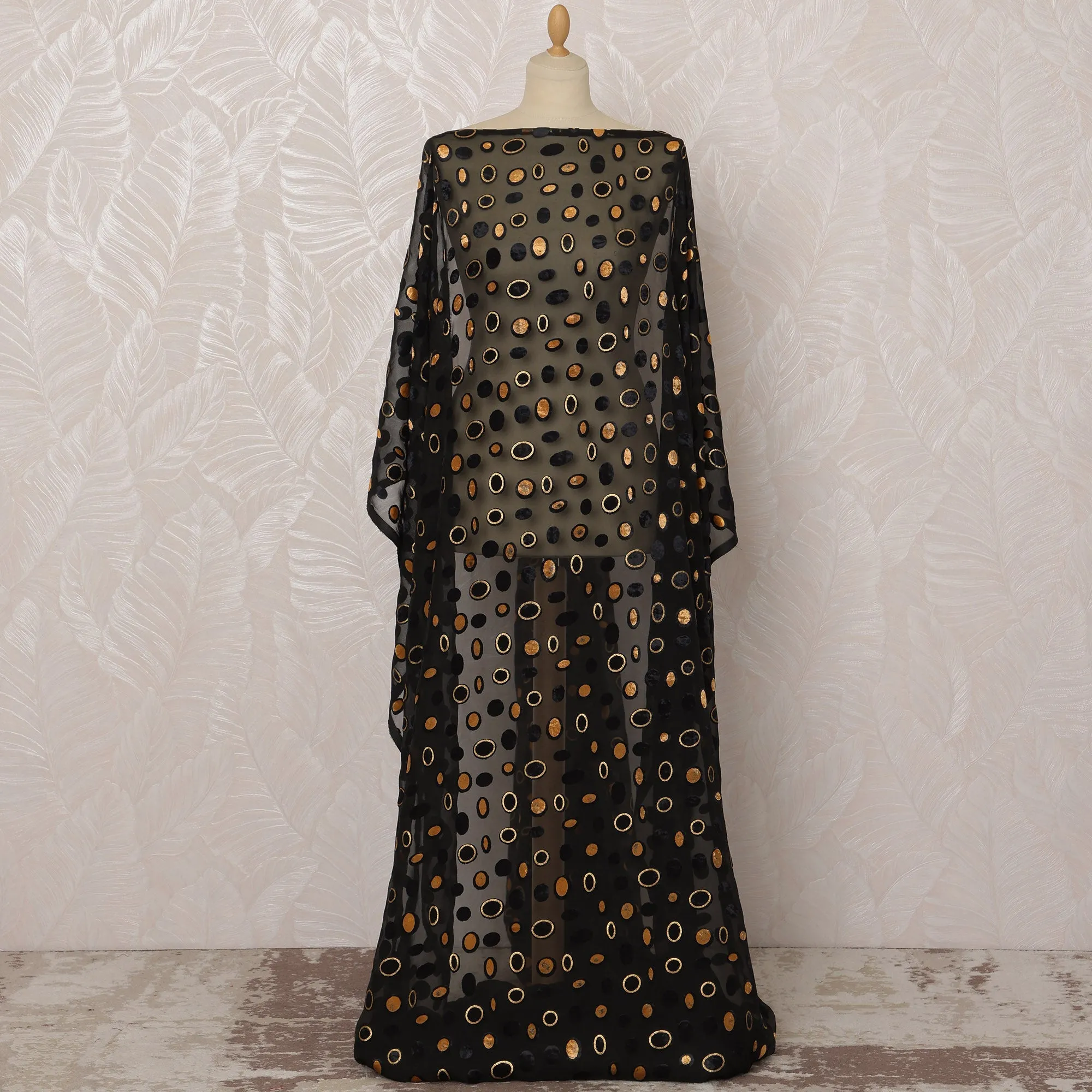 Black Silk Chiffon Velvet Dirac Fabric with Metallic Lurex, 3.5 Meters, 140 cm Width-D20781