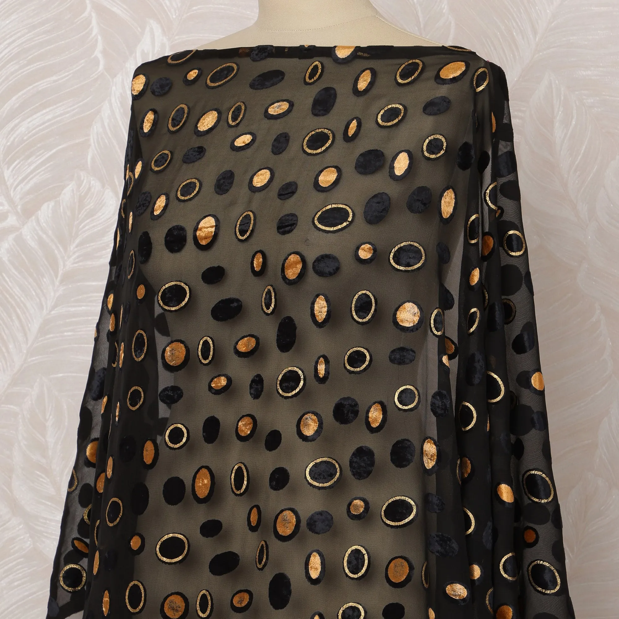Black Silk Chiffon Velvet Dirac Fabric with Metallic Lurex, 3.5 Meters, 140 cm Width-D20781
