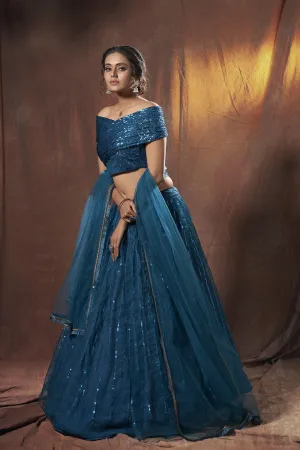 Blue Color Soft Net Monochrome Lehenga