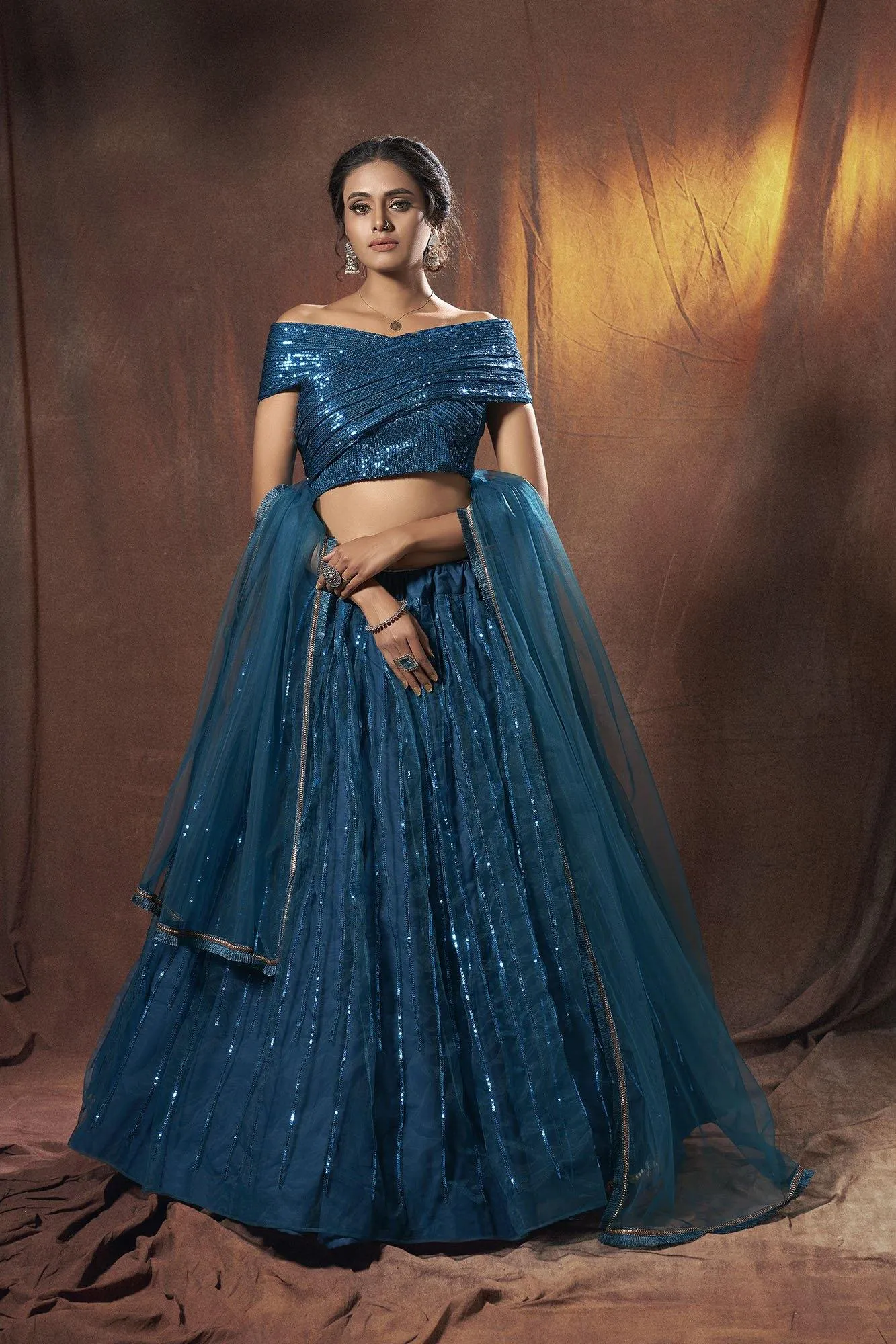 Blue Color Soft Net Monochrome Lehenga