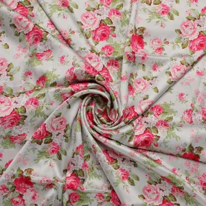 Bunch Of Flower White Orchid Digital Printed Fabric - Japan Satin