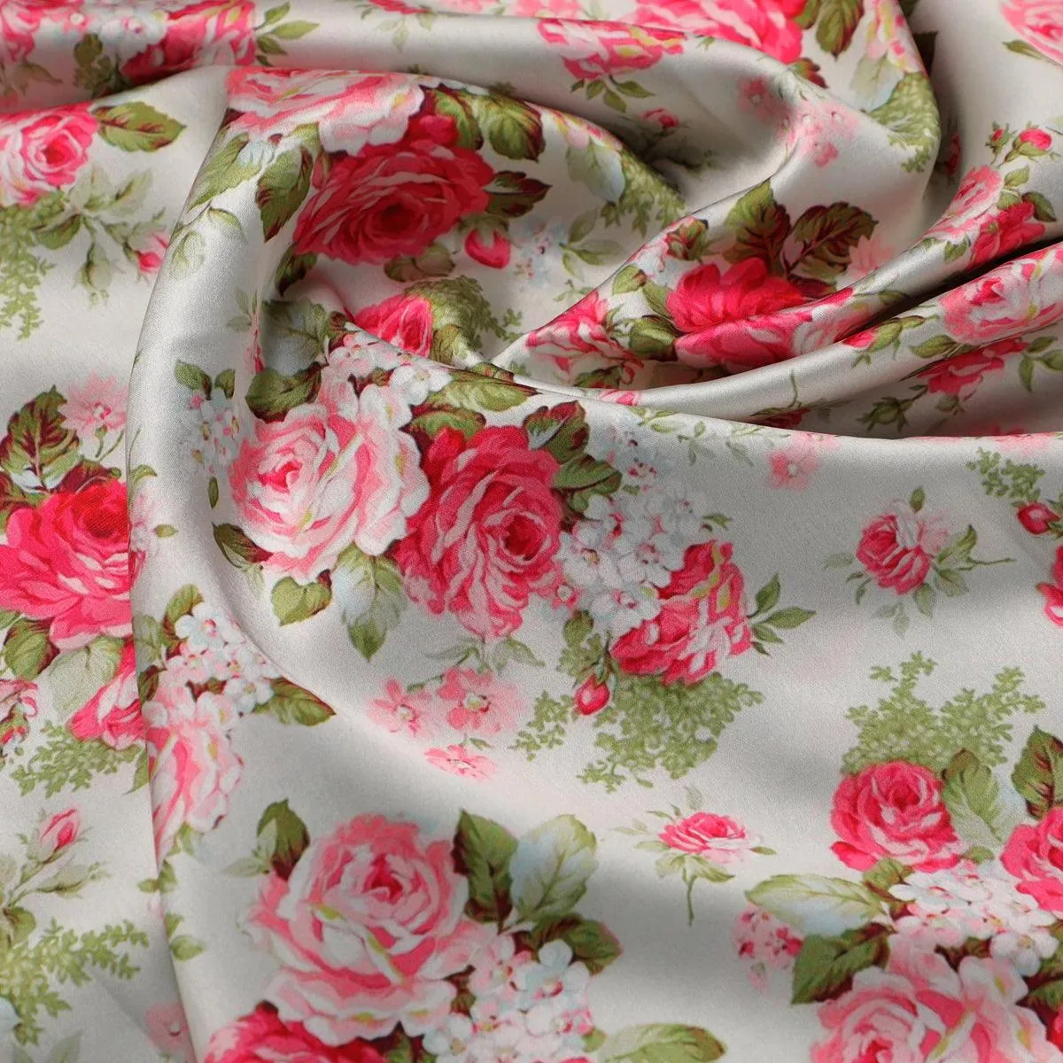 Bunch Of Flower White Orchid Digital Printed Fabric - Japan Satin