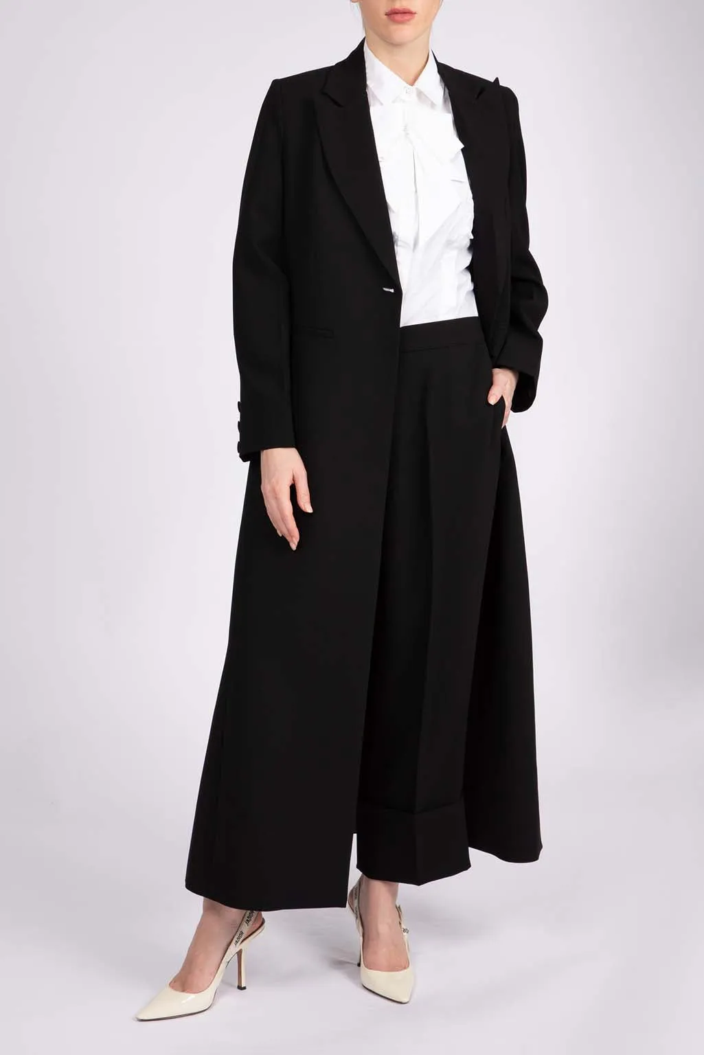 Chic black  full length blazer and trousers suit DC2007