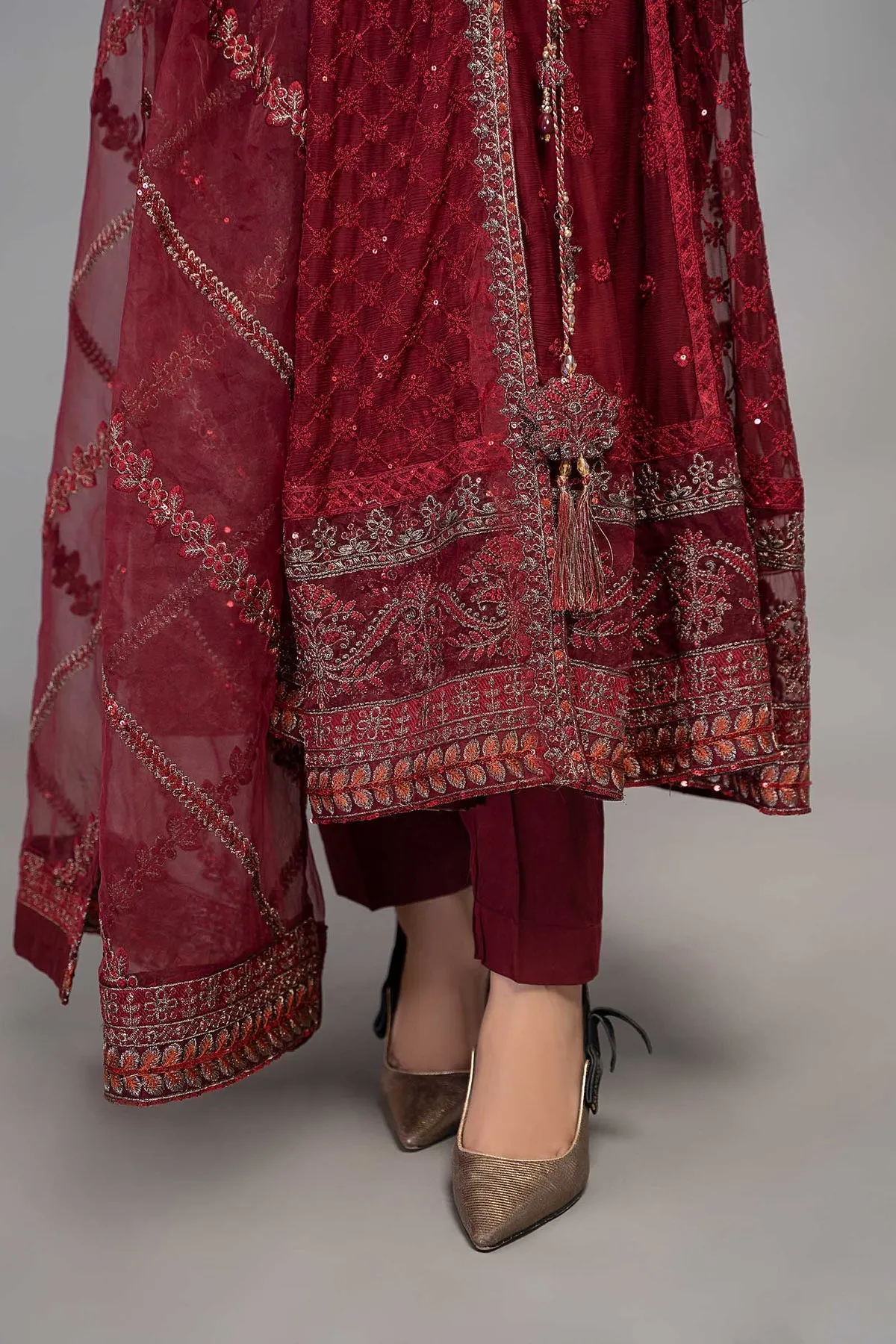 Classic Red Embroidered Chiffon Pakistani Party Wear Angrakha frock