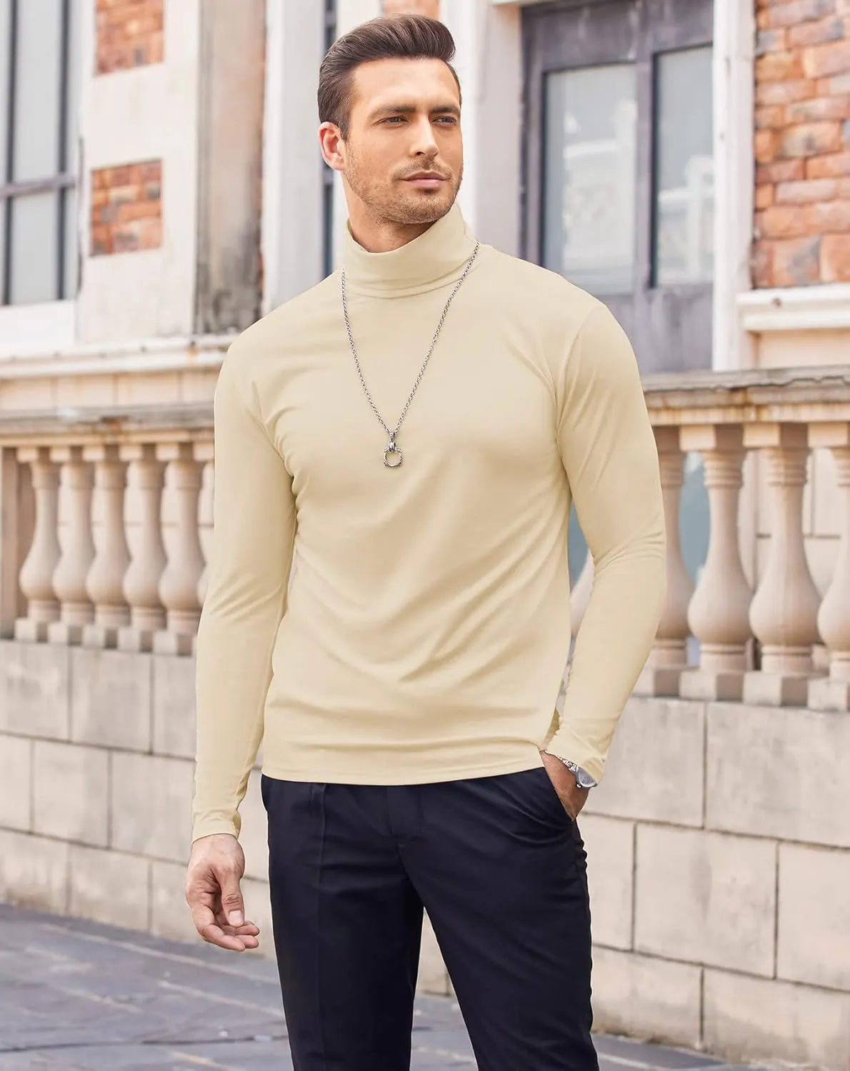 COOFANDY Men's Casual Slim Fit Turtleneck T Shirts Lightweight Basic Cotton Pullovers