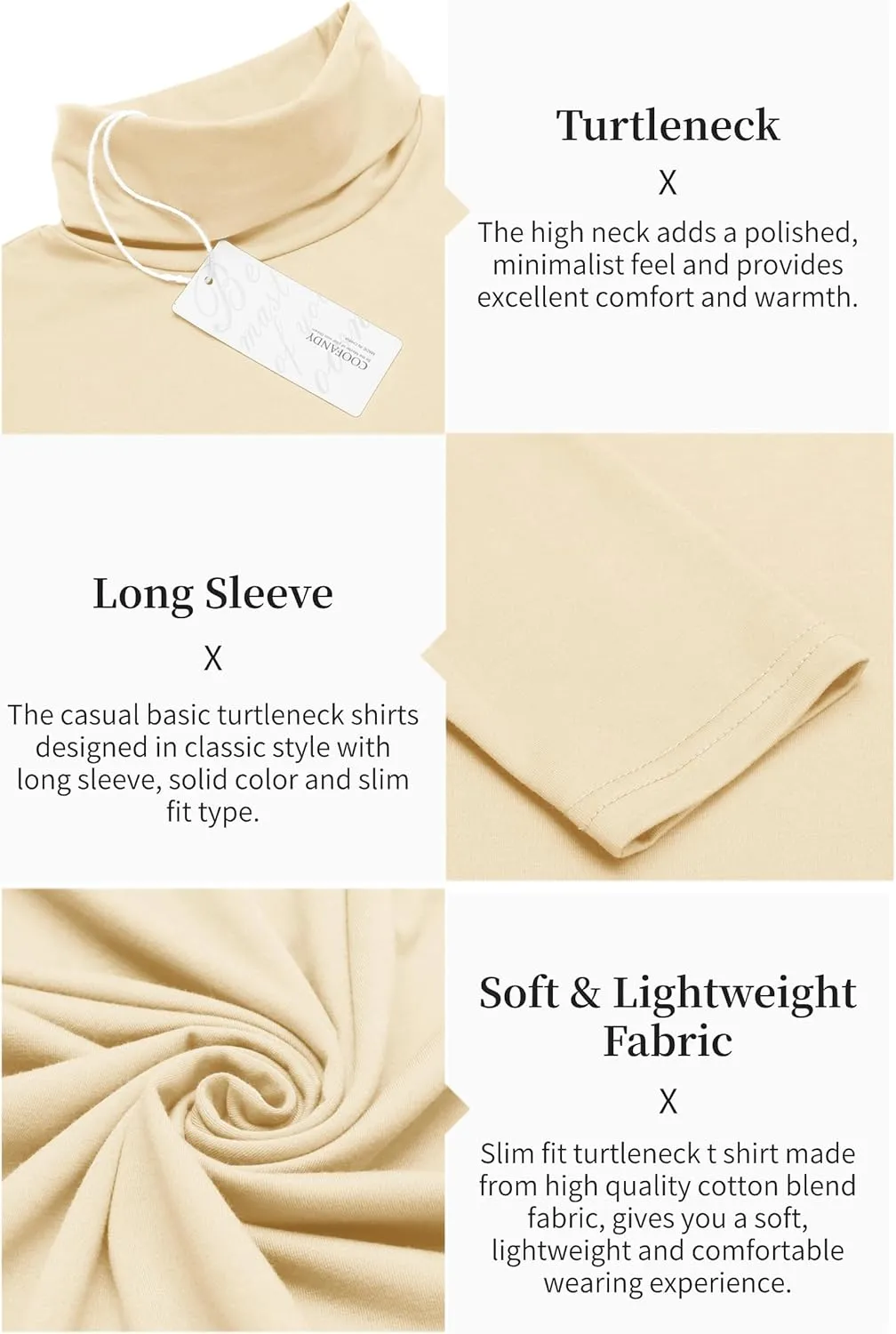 COOFANDY Men's Casual Slim Fit Turtleneck T Shirts Lightweight Basic Cotton Pullovers