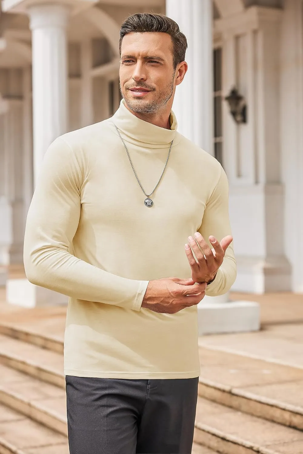 COOFANDY Men's Casual Slim Fit Turtleneck T Shirts Lightweight Basic Cotton Pullovers