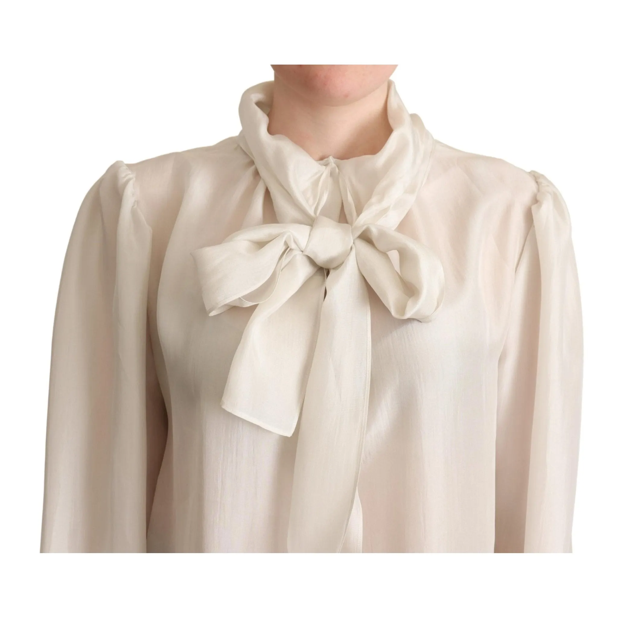 Dolce & Gabbana Elegant Light Gray Silk Ascot Blouse