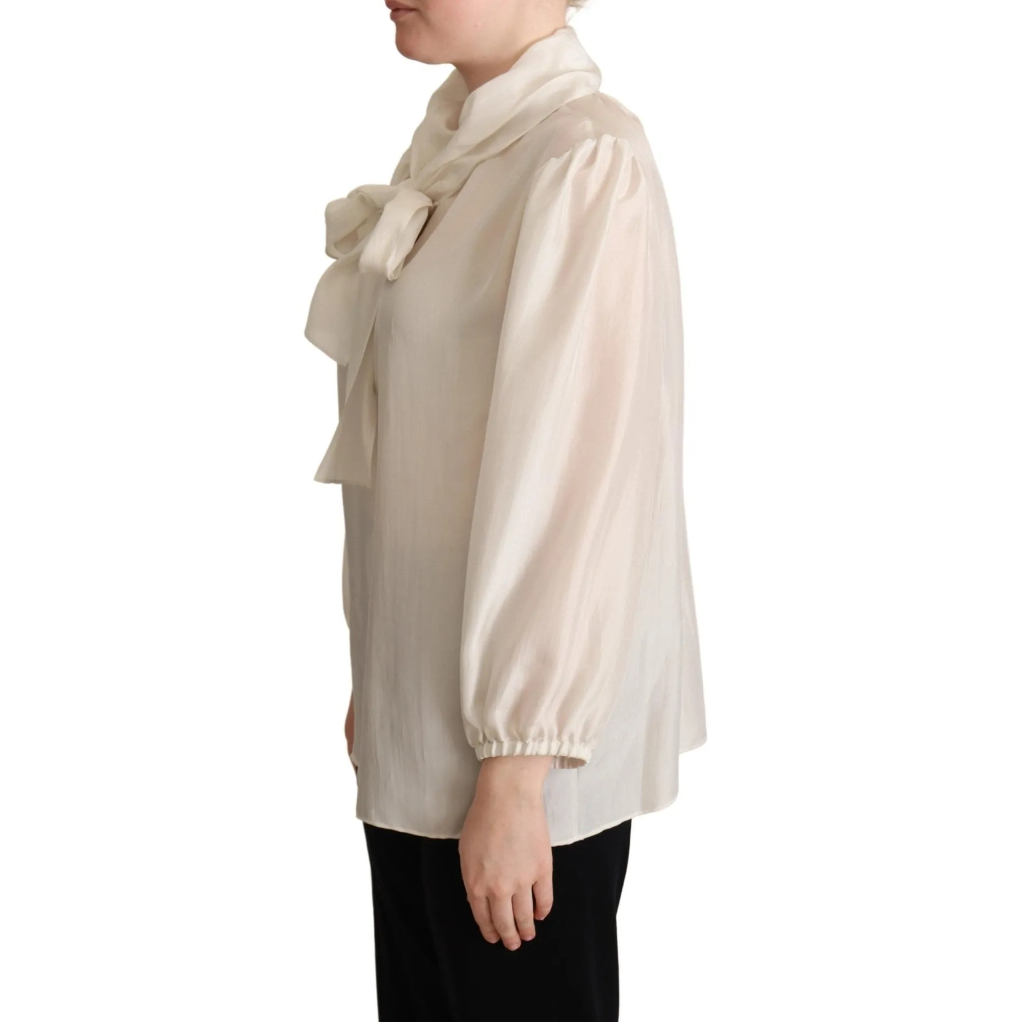 Dolce & Gabbana Elegant Light Gray Silk Ascot Blouse