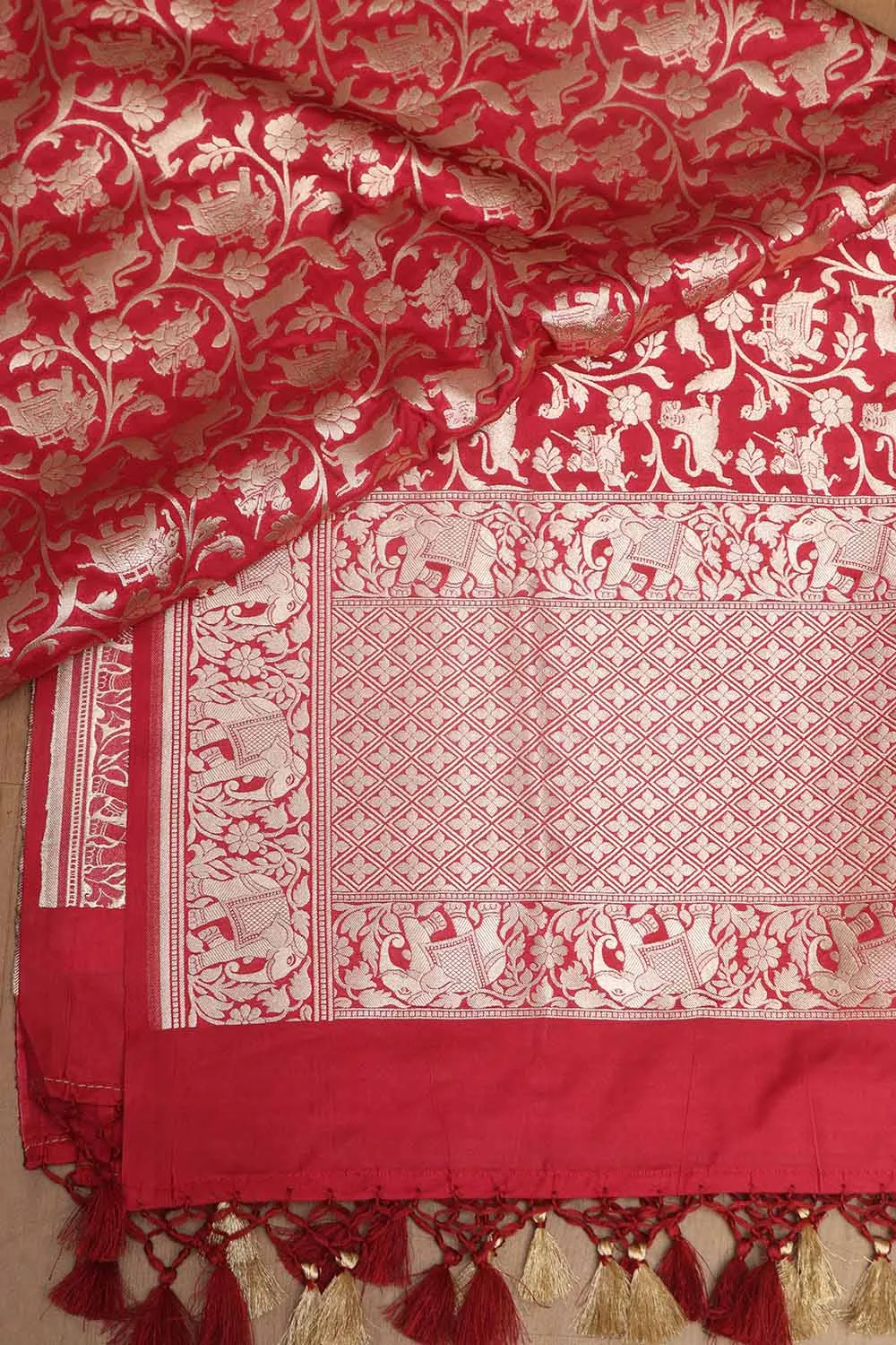 Elegant Maroon Banarasi Silk Dupatta with Shikargah Design