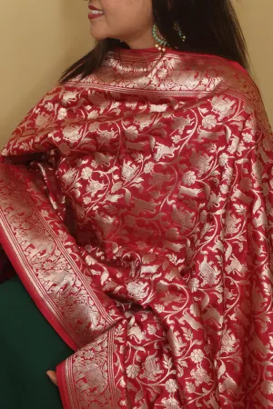 Elegant Maroon Banarasi Silk Dupatta with Shikargah Design