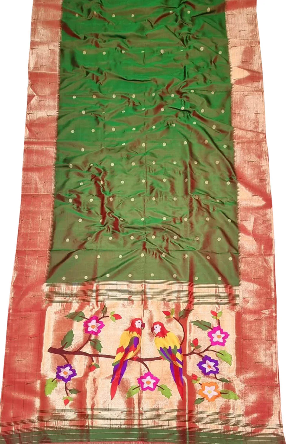 Exquisite Green Handloom Paithani Silk Saree with Triple Muniya Border