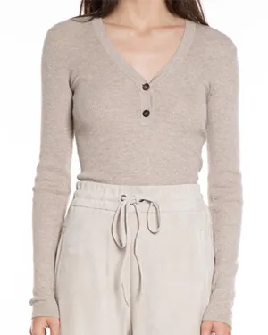 Feather Lurex Button Down V-Neck Top