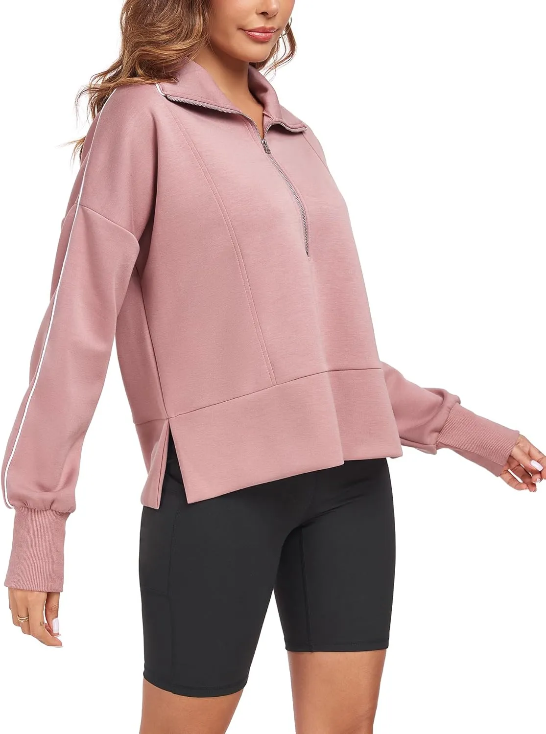 FUPHINE Women Cropped Sweatshirts Workout Half Zip Up Hoodies Long Sleeve Pullover Fashion Outfits Y2K Clothes 2024