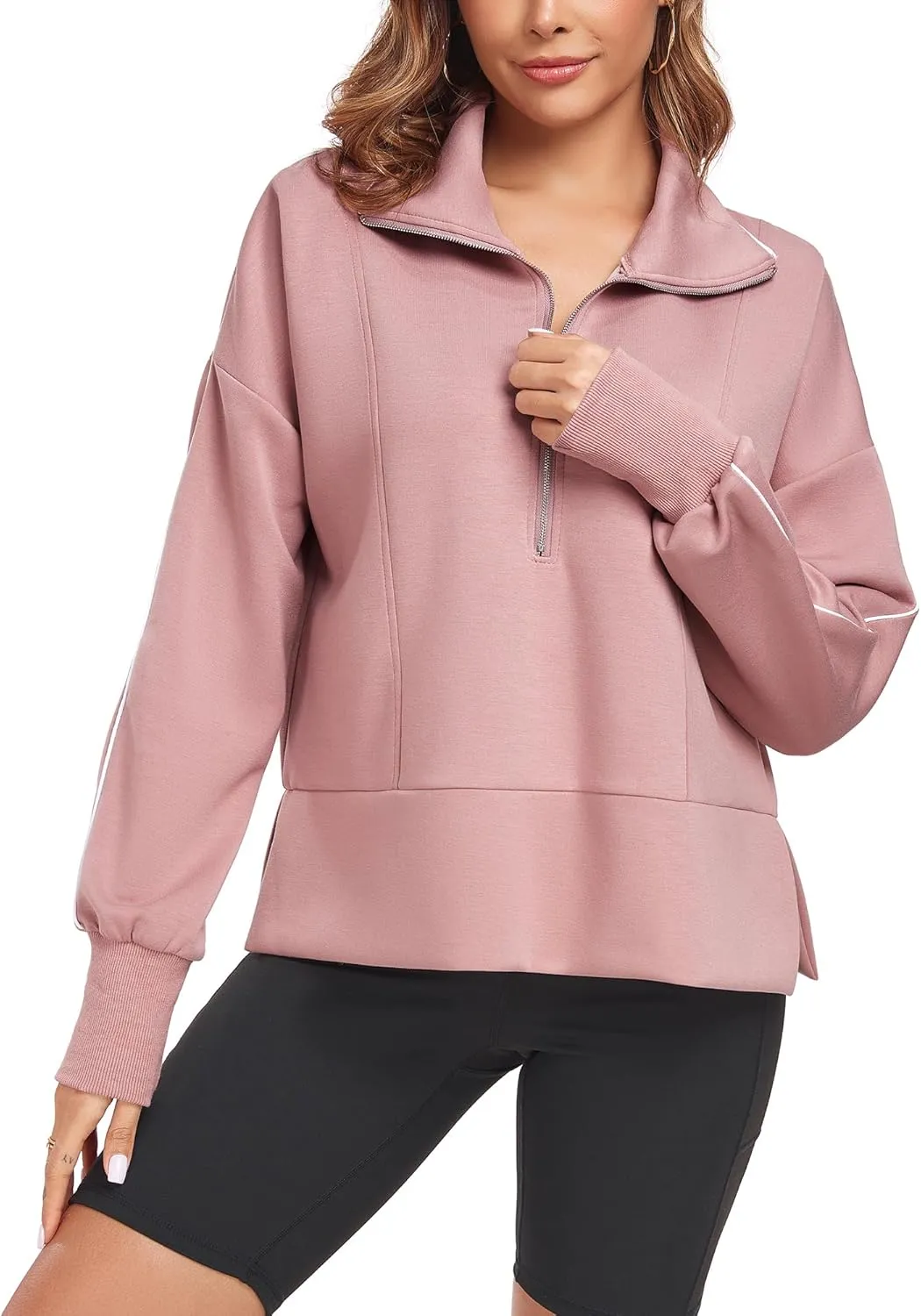 FUPHINE Women Cropped Sweatshirts Workout Half Zip Up Hoodies Long Sleeve Pullover Fashion Outfits Y2K Clothes 2024