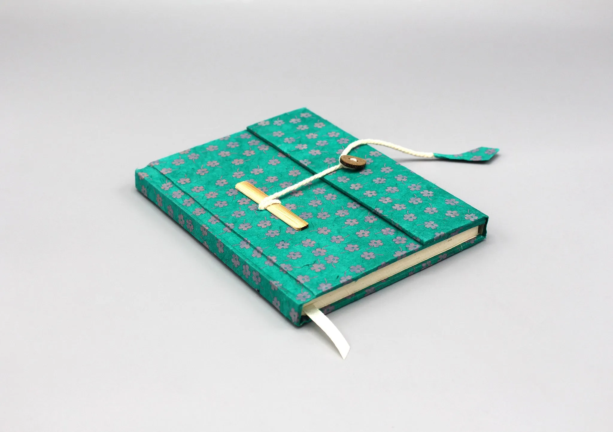Green Floral Printed Lokta Paper Journal Book