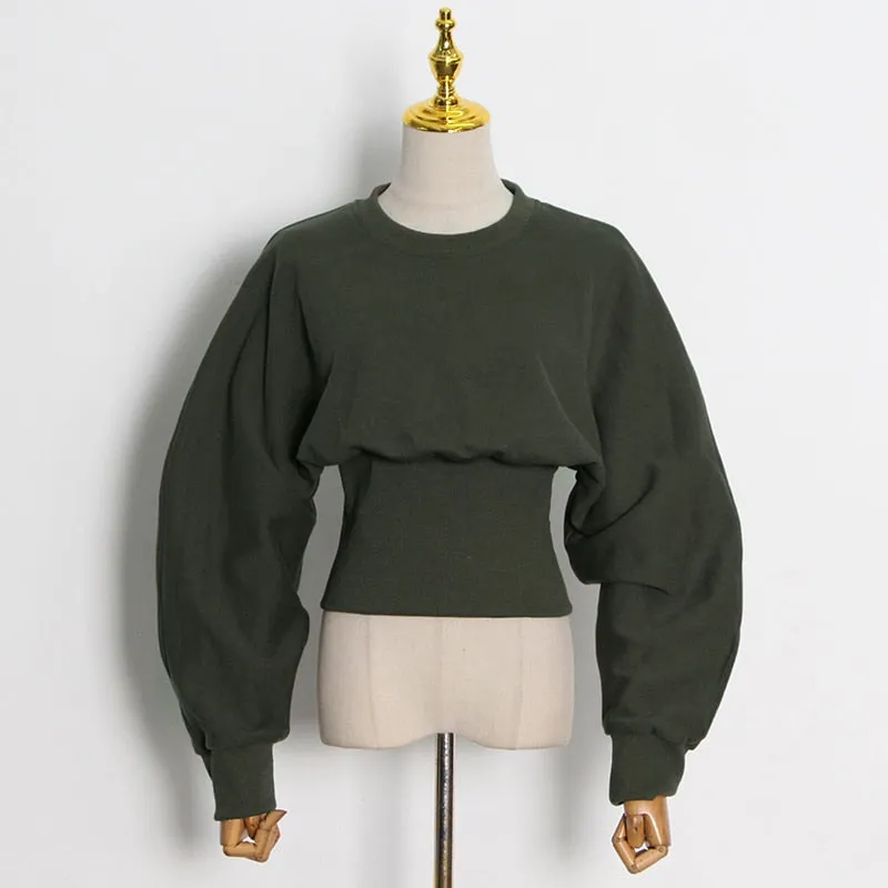 Green Sweatshirts For Women Slim Plain O Neck Long Sleeve Casual Pullovers Female Autumn Clothing Fashion