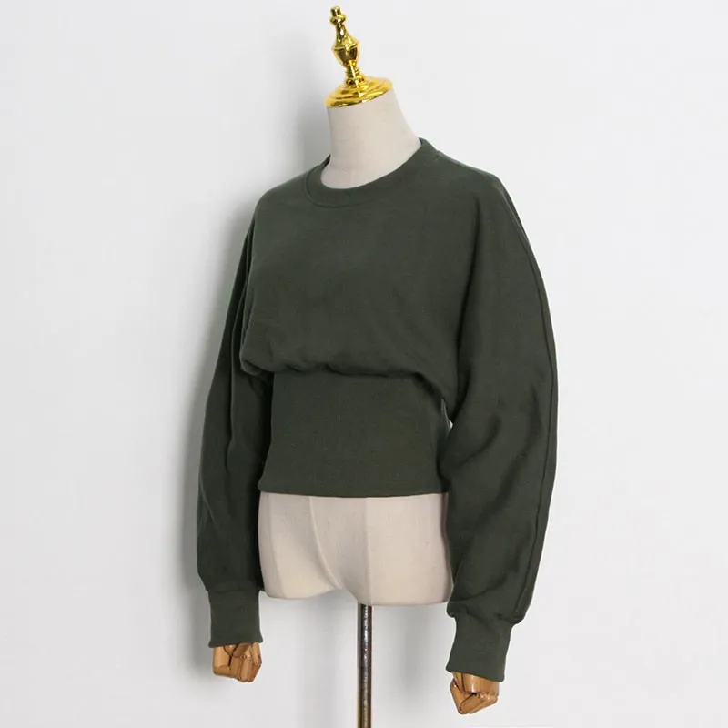 Green Sweatshirts For Women Slim Plain O Neck Long Sleeve Casual Pullovers Female Autumn Clothing Fashion