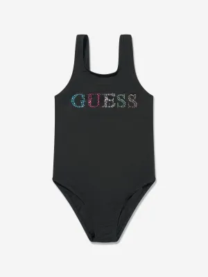 Guess Girls Logo Swimsuit in Black