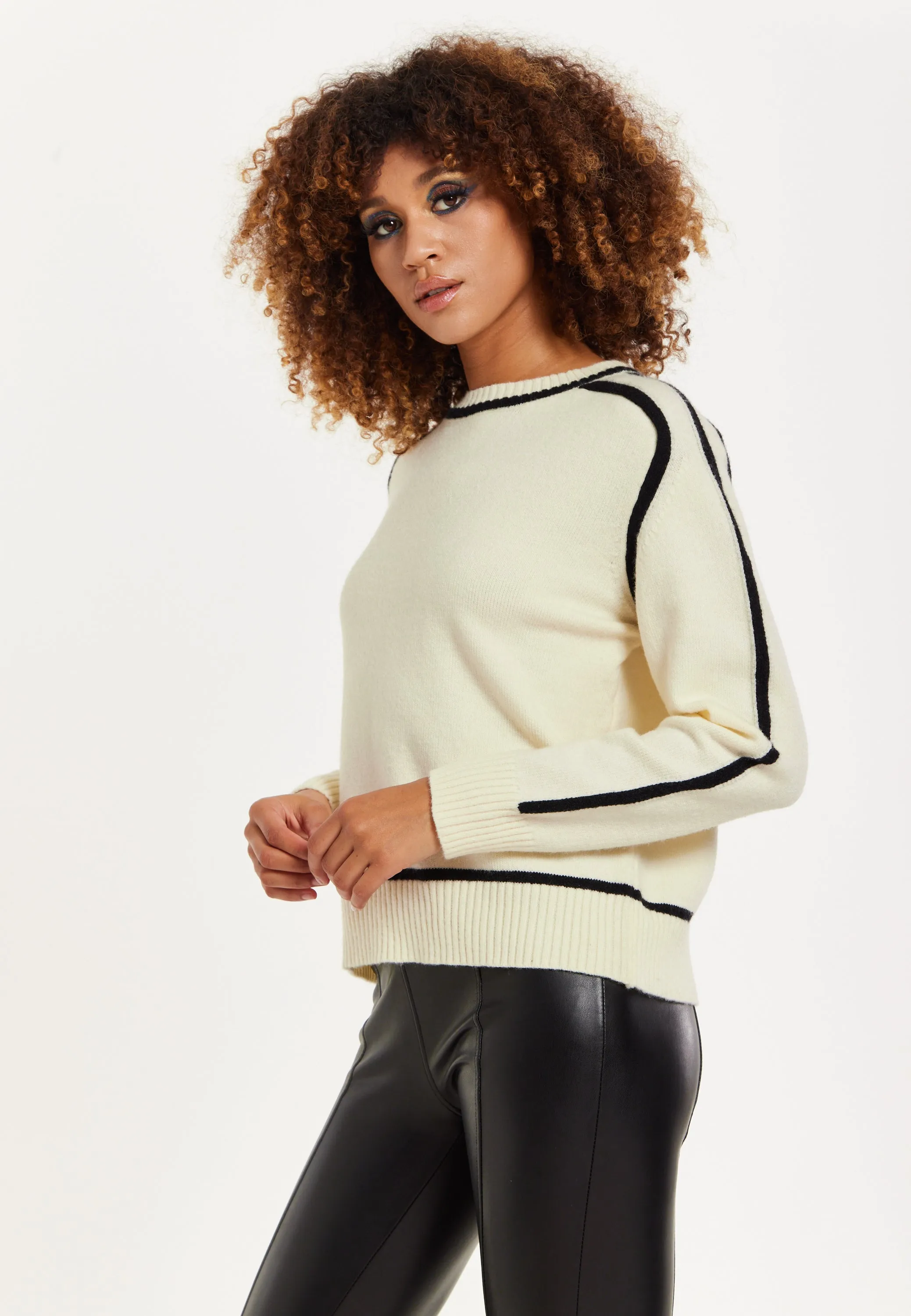 House of Holland Cream Jumper with Black Contrast Detail