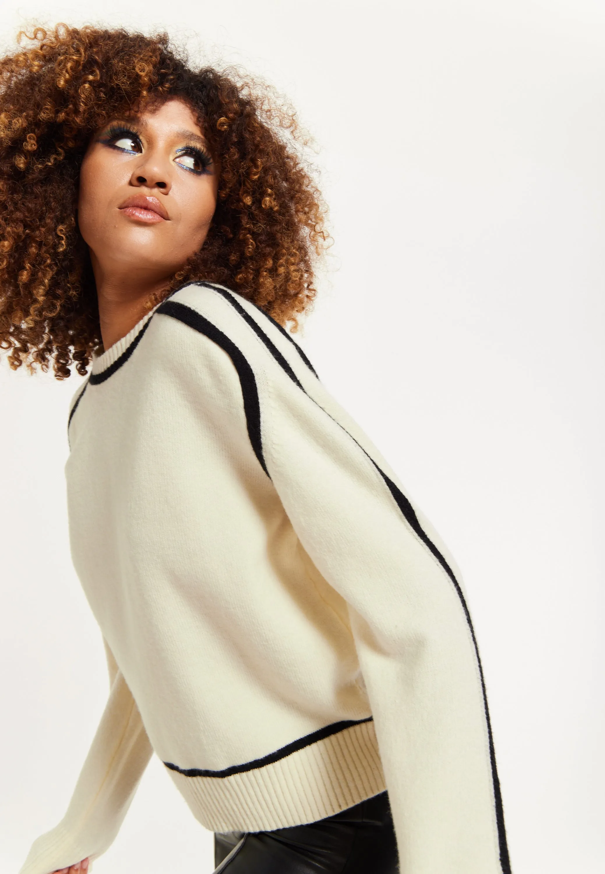 House of Holland Cream Jumper with Black Contrast Detail